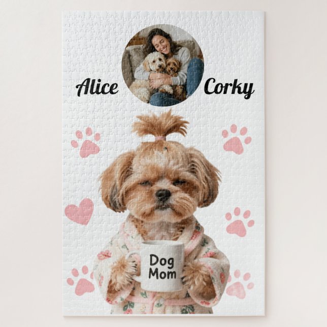Puzzle Nom de photo de maman de chien rose mignon (Vertical)