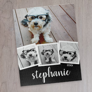 Puzzle Nom de script de collage photo tendance blanc noir