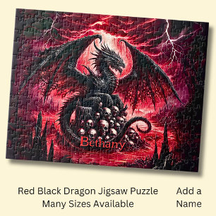 Puzzle Nom, Dragon de Feu Fantastique avec Crânes 