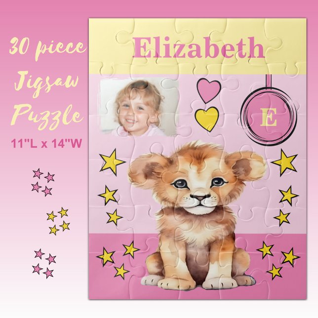 Puzzle Nom du lion mignon photo gosses jaune rose (Créateur téléchargé)