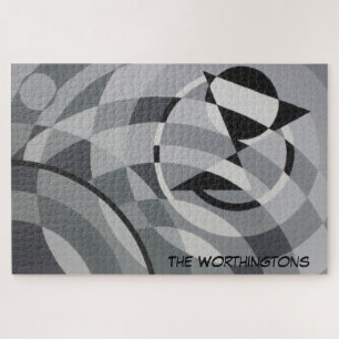 Puzzle Nom du monogramme géométrique Cercles noirs et bla