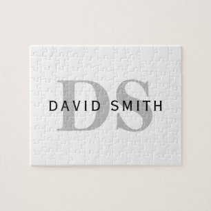 Puzzle Nom et monogramme modernes Blanc Noir & Gris