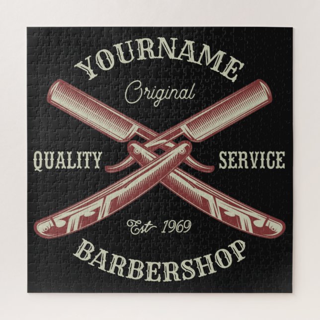 Puzzle NOM PERSONNALISÉ Barber Droit Razor Barbershop (Vertical)