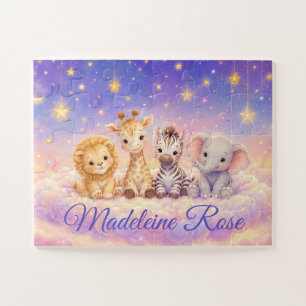 Puzzle Nom personnalisé bébé lion girafe zèbre et éléphan