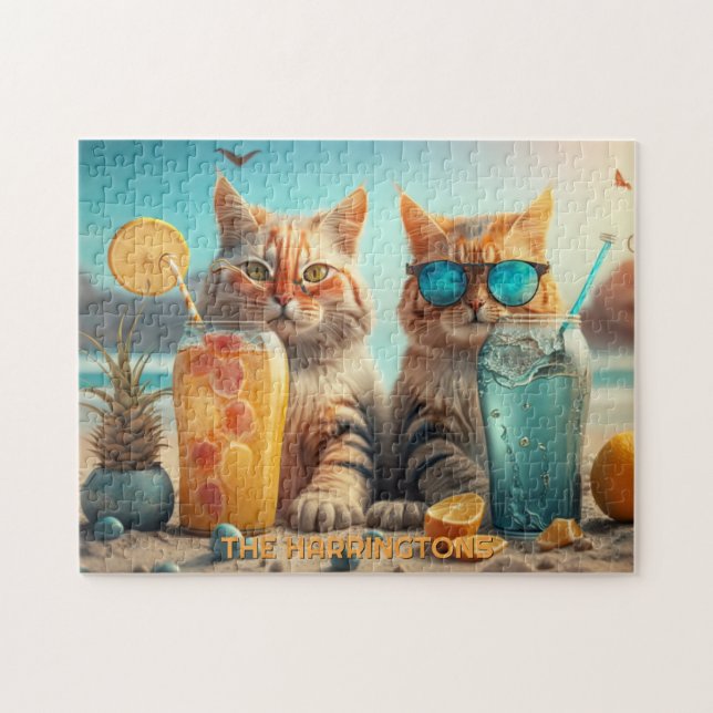 Puzzle Nom personnalisé Chat de Vacances (Horizontal)