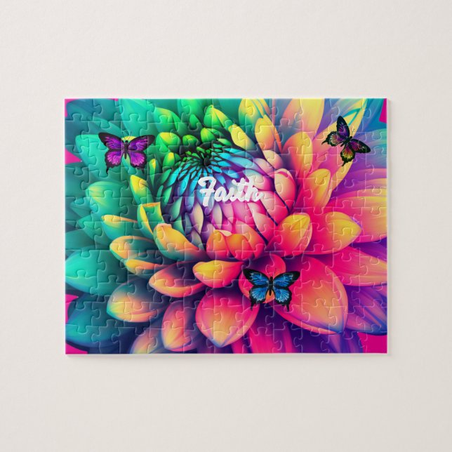 Puzzle Nom personnalisé Fleur (Horizontal)
