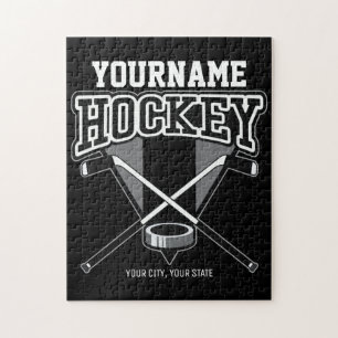 Puzzle NOM Personnalisé Joueur de hockey Stick Puck Team