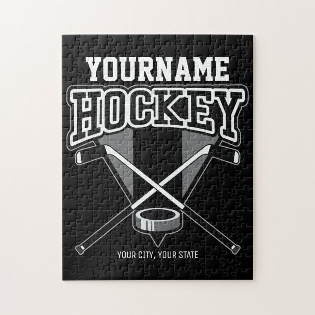 Puzzle NOM Personnalisé Joueur de hockey Stick Puck Team (Vertical)