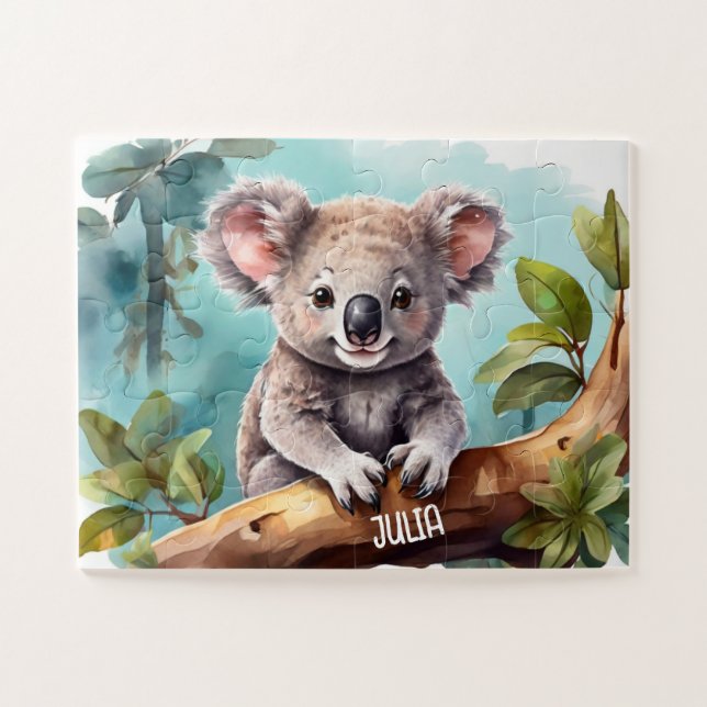 Puzzle Nom personnalisé Little Koala Oear Aquarelle (Horizontal)