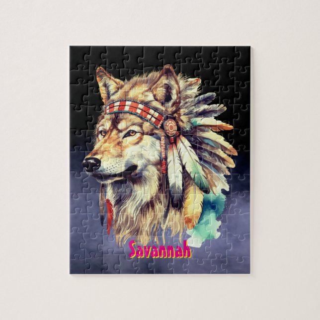 Puzzle Nom personnalisé Loup  (Vertical)