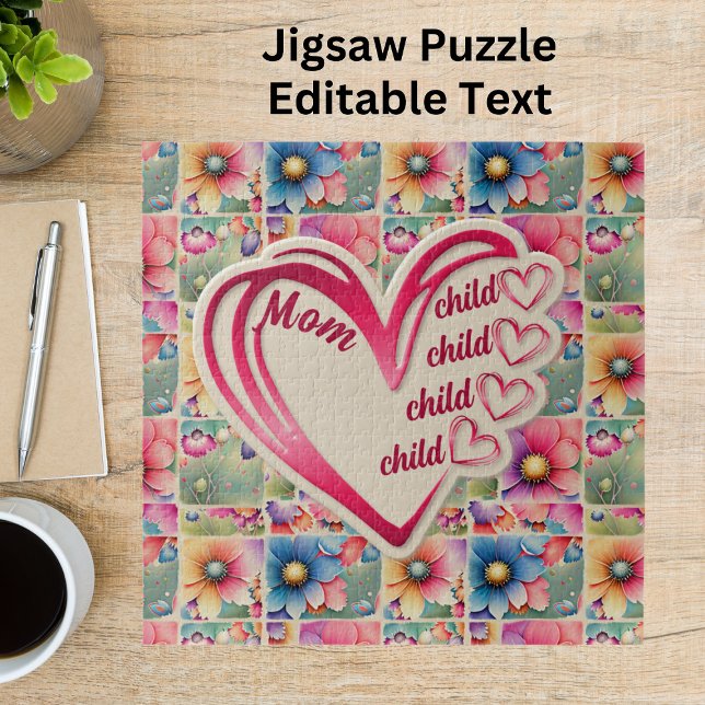 Puzzle Nom personnalisé Maman Enfants Floral sur toute l' (Créateur téléchargé)