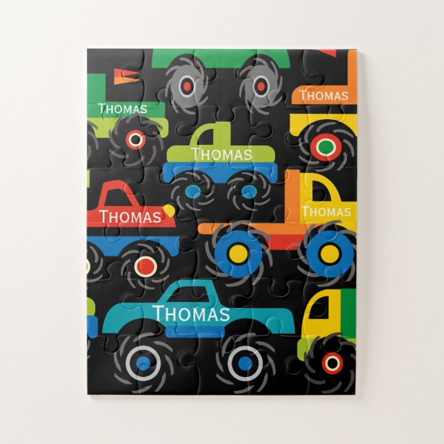 Puzzle Nom personnalisé Monstres Camions Cadeaux pour gar (Vertical)