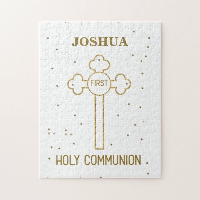 Puzzle Nom personnalisé Première Sainte Communion Croix d (Vertical)