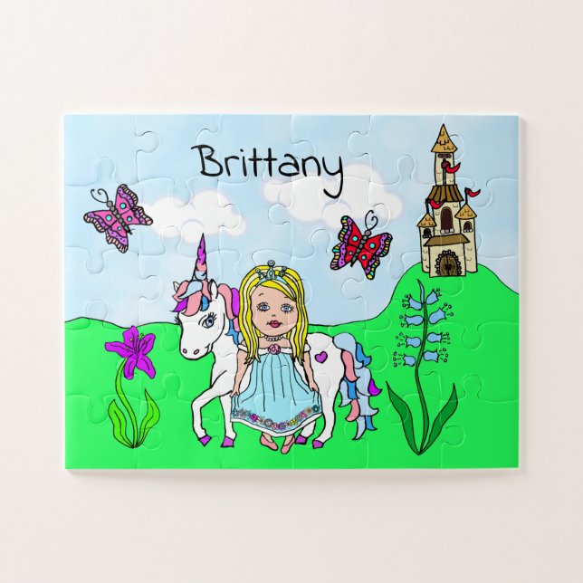 Puzzle Nom personnalisé Princesse et licorne Fairytale (Horizontal)