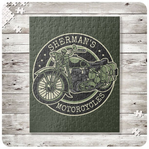 Puzzle NOM personnalisé Retro Military Motorcycle Biker