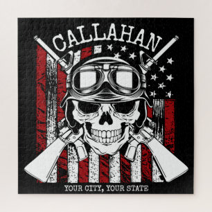 Puzzle NOM personnalisé Soldat Crâne Double Armes USA Dra