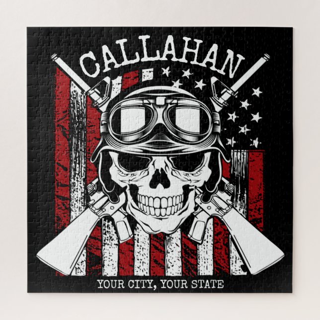 Puzzle NOM personnalisé Soldat Crâne Double Armes USA Dra (Vertical)