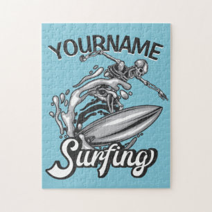 Puzzle NOM personnalisé Surfer Big Wave Skeleton Surfing