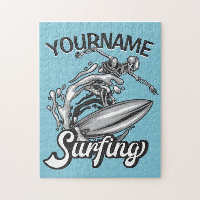 Puzzle NOM personnalisé Surfer Big Wave Skeleton Surfing (Vertical)