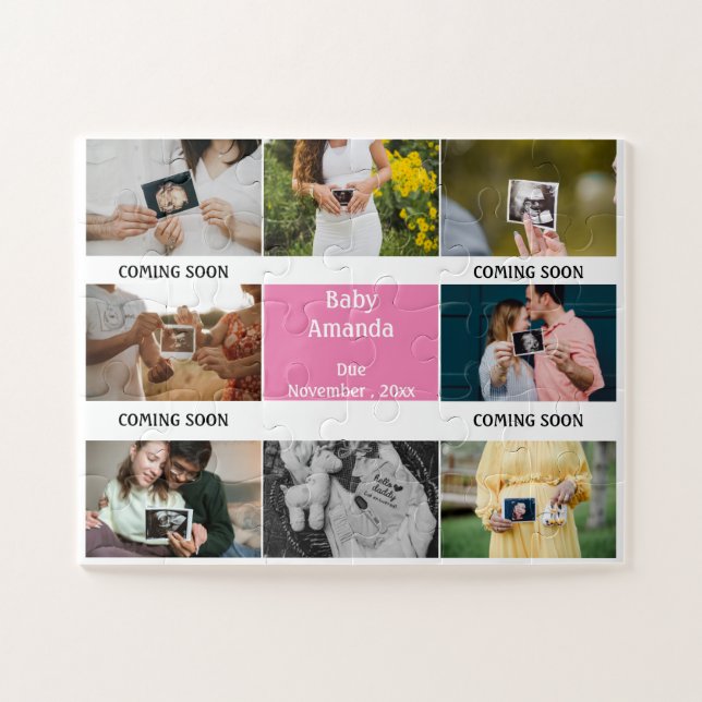 Puzzle Nom photo bébé Bientôt Faire-part de grossesse (Horizontal)