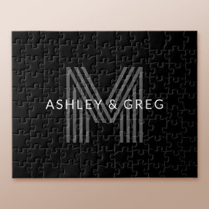 Puzzle Nom rétro moderne monogramme modifiable noir et gr
