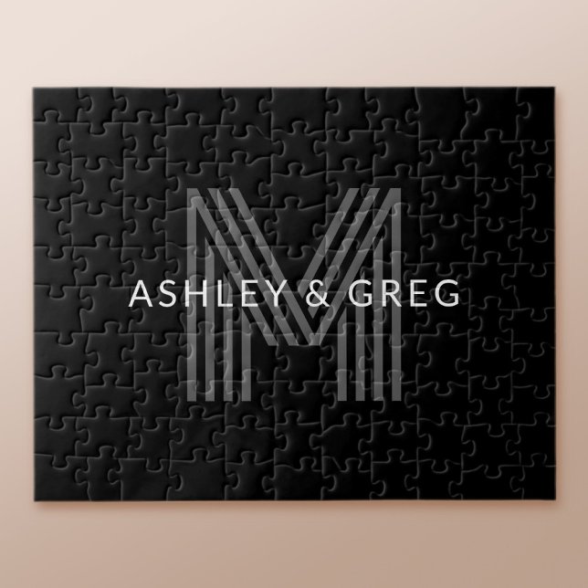 Puzzle Nom rétro moderne monogramme modifiable noir et gr (Créateur téléchargé)