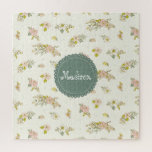 Puzzle Nom vintage rose et vert Floral<br><div class="desc">Puzzle personnalisé mignon. Voyez combien de temps il vous faut pour construire votre puzzle personnel.</div>