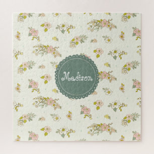 Puzzle Nom vintage rose et vert Floral