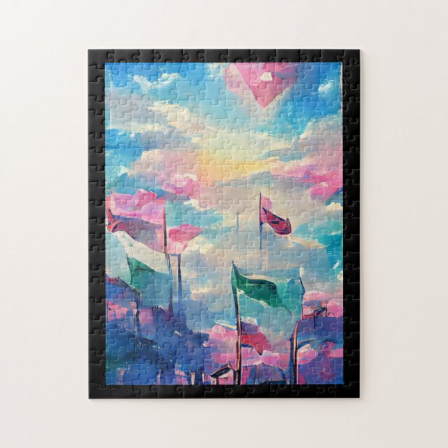 Puzzle Nombreux drapeaux art abstrait coloré (Vertical)