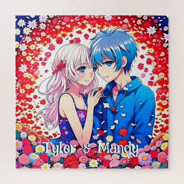 Puzzle Noms d'Anime Couple Personnalisé (Vertical)