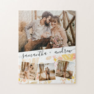 Puzzle Noms de script 4 photo collage grille mariage flor