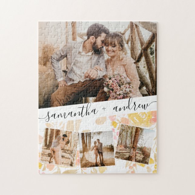 Puzzle Noms de script 4 photo collage grille mariage flor (Vertical)