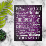 Puzzle Noms fantastiques de Dieu<br><div class="desc">Des noms merveilleux de Dieu design avec : El Shaddai, Fils de Dieu, Conseiller Merveilleux, Elohim, Conforter, Le Grand Je Suis, Alpha et Omega, Tout-Puissant, Jehova, Rédempteur, Maître, Paraclete, Berger, Le Rocher, Seigneur, Sauveur, Messie et Emmanuel dans une belle présentation typée sur un violet royal arrière - plan.</div>