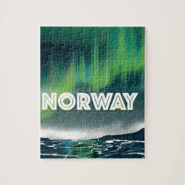 Puzzle Norvège Aurora Northern Lights Affiche de voyage (Vertical)