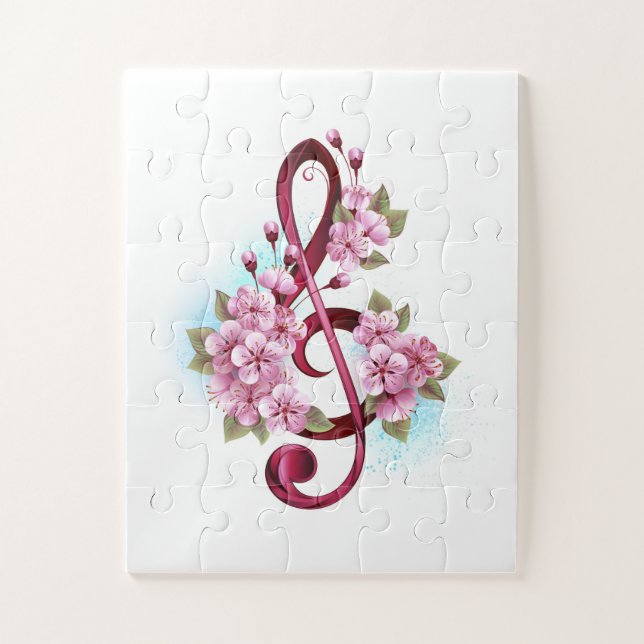 Puzzle Notes de clef musicale en treble avec des fleurs S (Vertical)