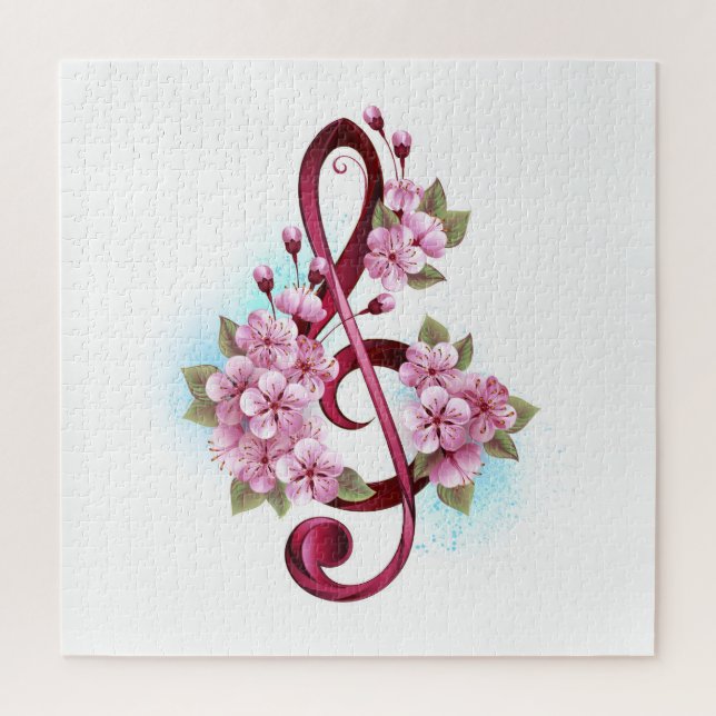 Puzzle Notes de clef musicale en treble avec des fleurs S (Vertical)