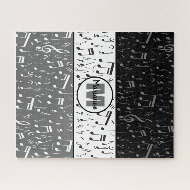 Puzzle 
Notes de musique en noir gris et blanc (Horizontal)
