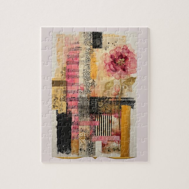 Puzzle Notes de musique et de fleurs roses (Vertical)