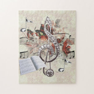 Puzzle Notes musicales et musicales en argent des Roses