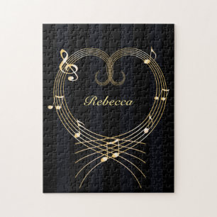 Puzzle Notes musicales personnalisées de coeur d'or