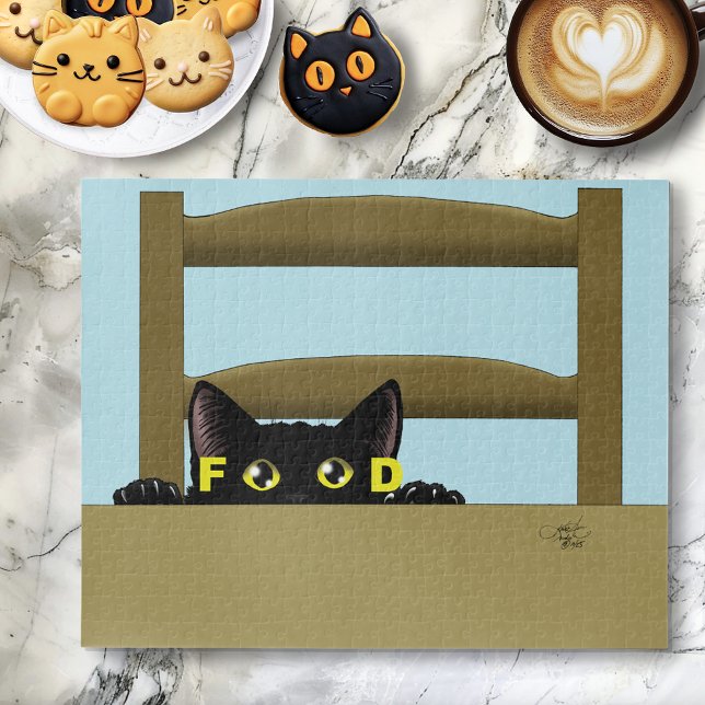Puzzle Nourriture pour chat noir humour drôle chat affamé (Créateur téléchargé)
