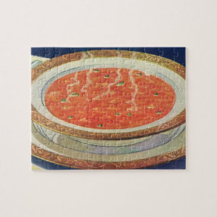 Puzzle Nourriture vintage, bol chaud de soupe de tomates