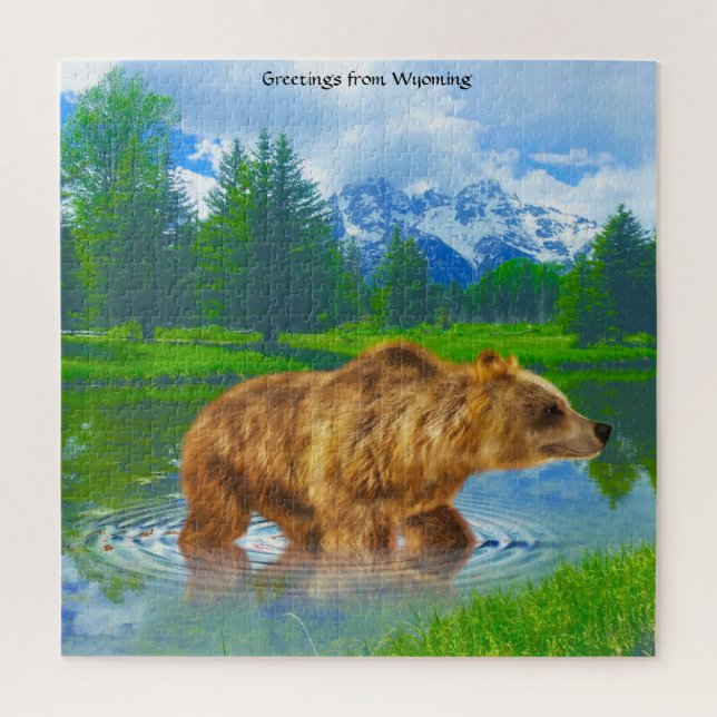 Puzzle Nous Aimons Le Wyoming Aux Ours Brown. Jigsaw Puzz (Vertical)