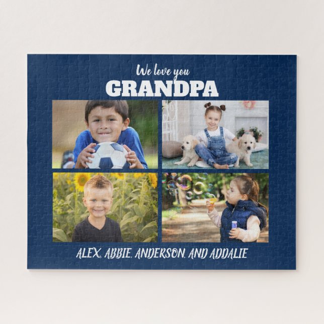 Puzzle Nous vous aimons Papi 4 Photo Bleu marine 40x50 (Horizontal)
