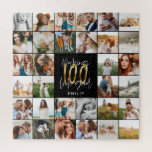 Puzzle Nouveau 100e anniversaire multi photo script cadea<br><div class="desc">Un script multi-photo minimaliste moderne cadeau 100e anniversaire. Un cadeau idéal pour les mamans,  papas,  grand,  grand-père de n'importe quel membre de la famille. Texte élégant et étonnant. Design noir,  blanc et or.</div>