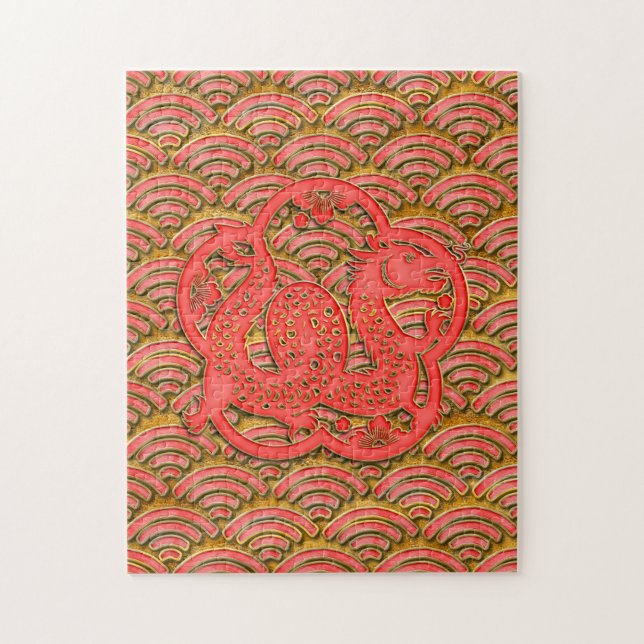 Puzzle Nouvelle année lunaire du dragon à motif rouge et  (Vertical)