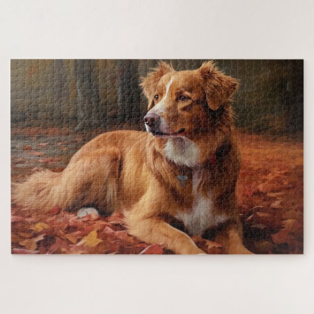 Puzzle Nouvelle-Écosse Canard Terrier À L'Automne Feuille (Horizontal)