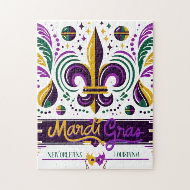 Puzzle Nouvelle-Orléans Mardi Gras jaune violet vert (Vertical)