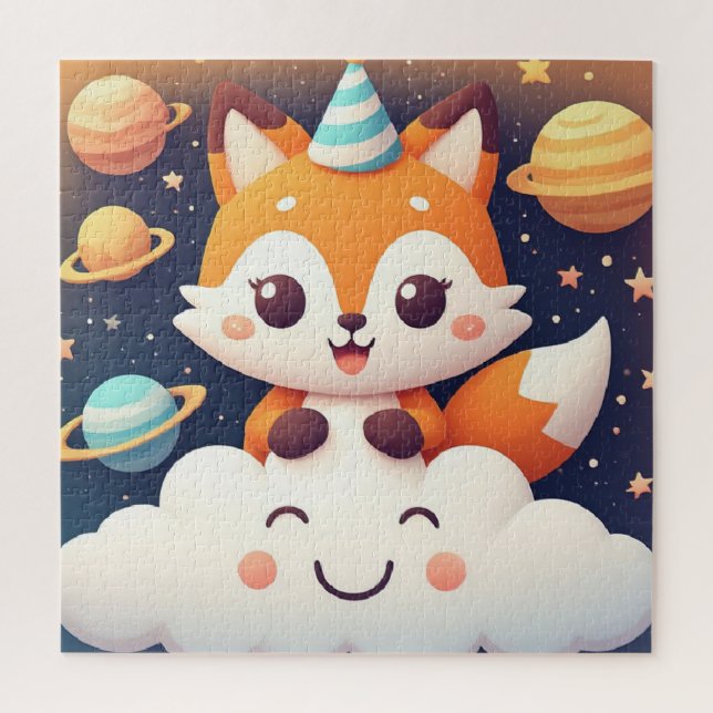 Puzzle Nuage Spatial Renard Mignon Pour Enfants (Vertical)