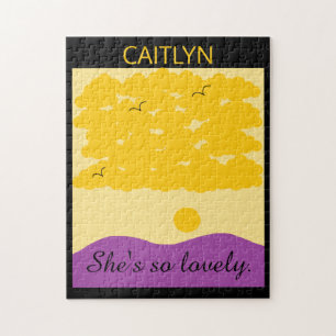 Puzzle Nuages de coucher de soleil sur les collines viole